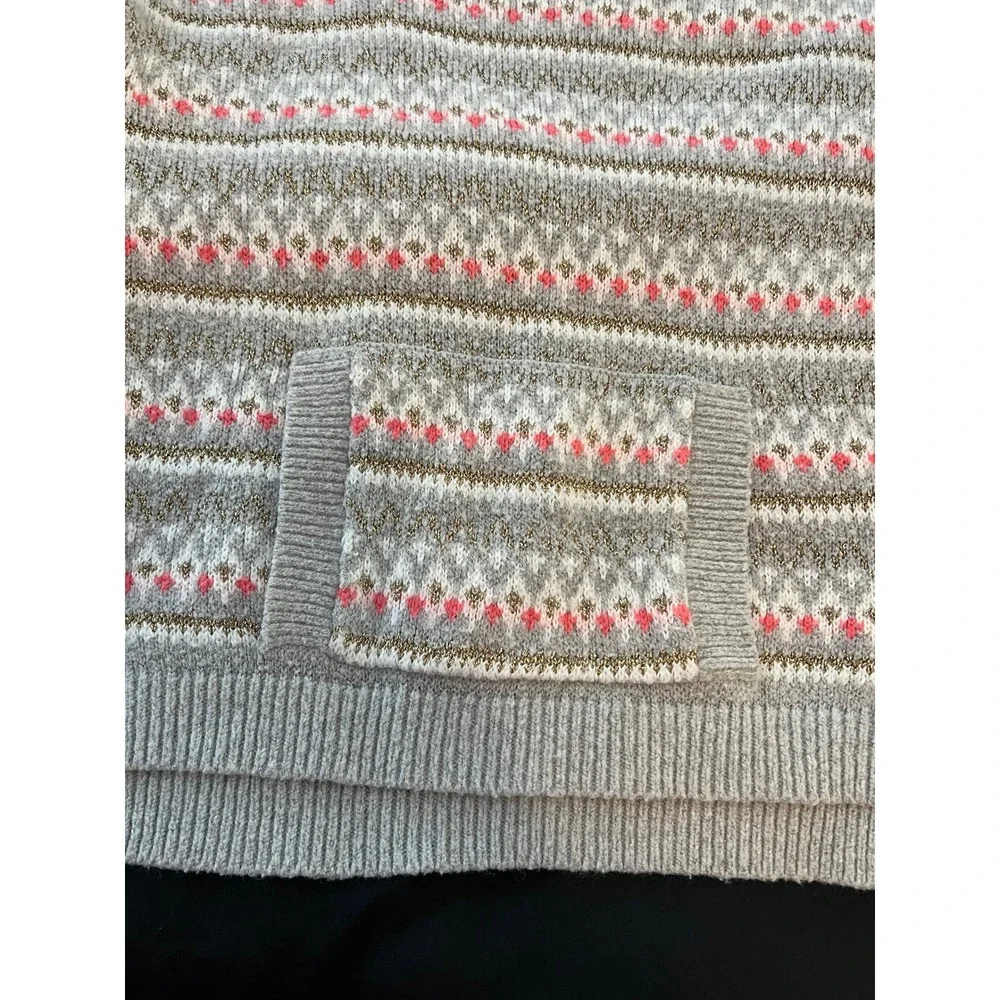 OshKosh Bgosh Girls Size 8 Fair Isle Metallic Knit Sweater Gray Pink Gold Pocket